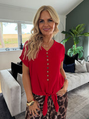 The Kaia - Button Detail V-Neck Tie Front Blouse