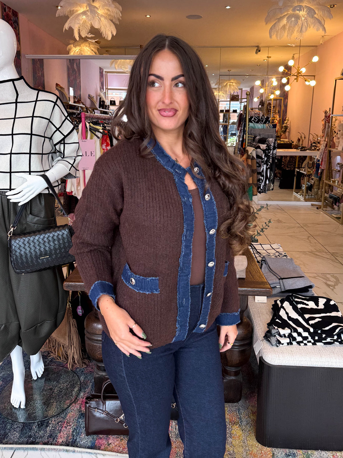 The Catherine - Denim Trim Knitted Cardigan