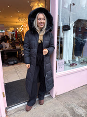 The Polly - Black Longline Faux Fur Puffer Coat