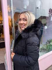 The Polly - Black Longline Faux Fur Puffer Coat