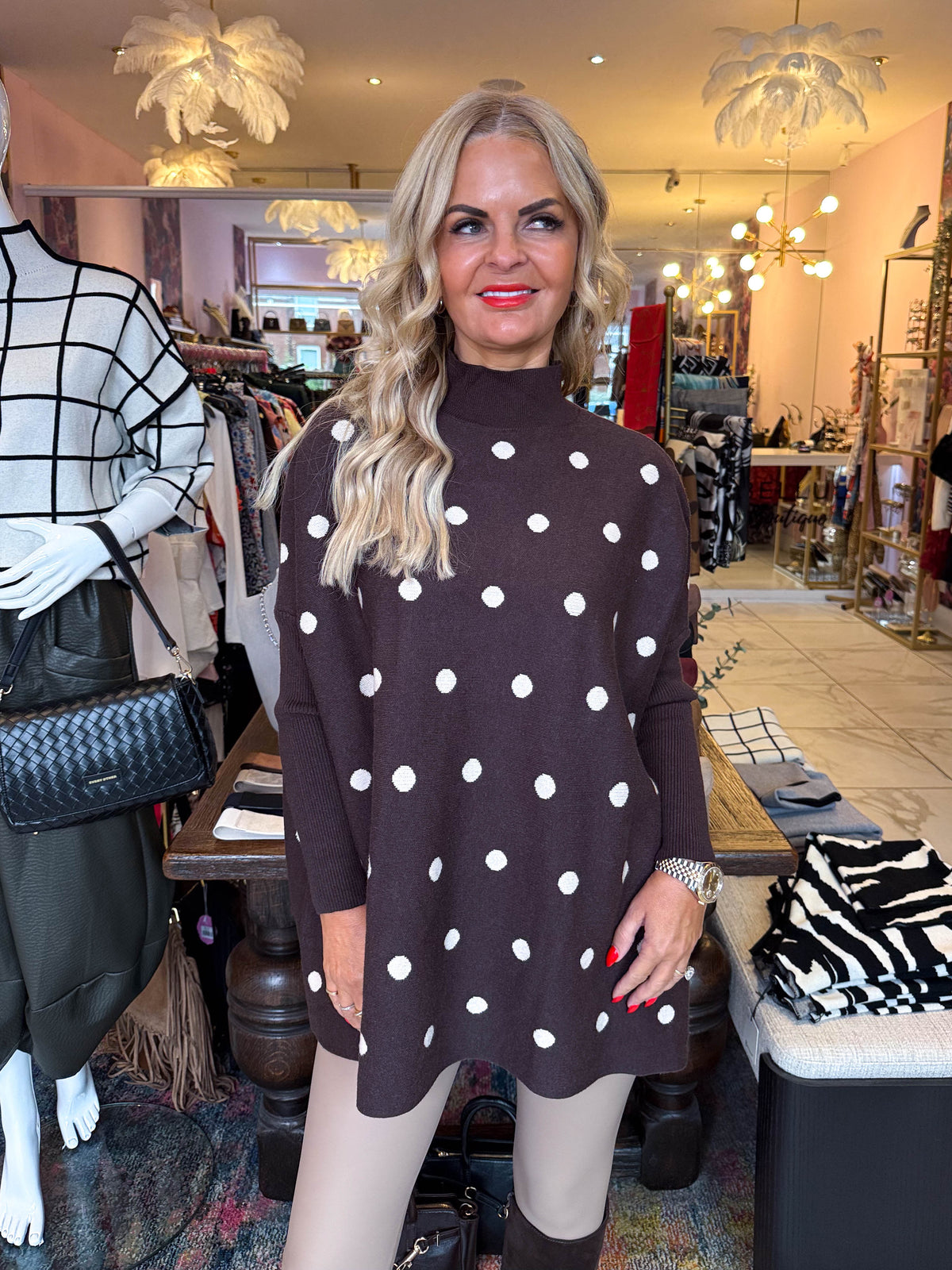 The Teagan - Chocolate Polka Dot Poncho Style Knit