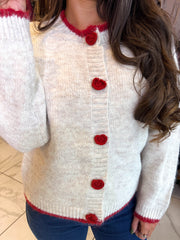 The Clover - Heart Button Red Trim Cardigan