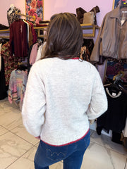 The Clover - Heart Button Red Trim Cardigan