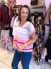 The Nina - Striped Cap Sleeve V-Neck Cardigan