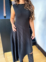 The Eleanor - Asymmetric Hem Piping Detail Midi Dress