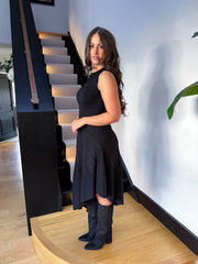 The Eleanor - Asymmetric Hem Piping Detail Midi Dress
