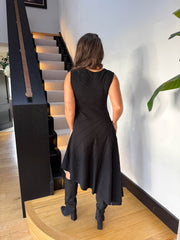 The Eleanor - Asymmetric Hem Piping Detail Midi Dress