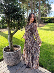 The Penelope - Brown Paisley Print Tiered Midi Dress