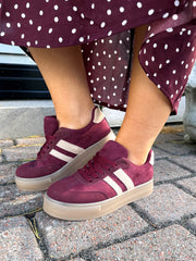 The Freya - Wine Beige Stripe Platform Trainer