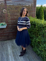 The Valentina - Navy Stripe Knitted Top Tulle Skirt Dress