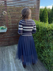 The Valentina - Navy Stripe Knitted Top Tulle Skirt Dress