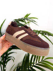 The Freya - Chocolate Beige Stripe Platform Trainer