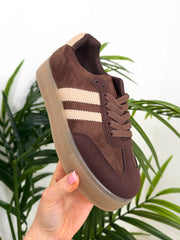 The Freya - Chocolate Beige Stripe Platform Trainer