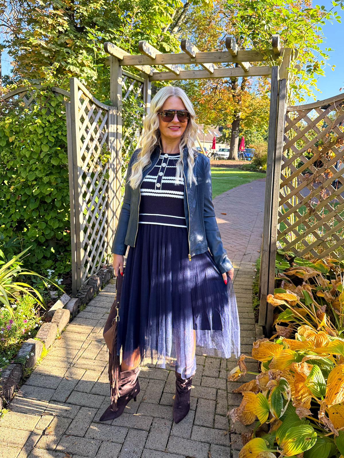 The Valentina - Navy Stripe Knitted Top Tulle Skirt Dress