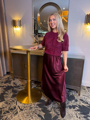 The Sienna - Wine Short Sleeve Diamante Fluffy Knit
