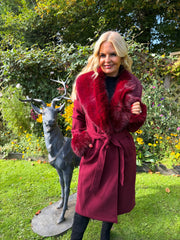 The Giana - Wine Faux Fur Collar & Cuff Coat