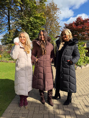 The Polly - Brown Longline Faux Fur Hooded Puffer Coat