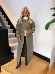 The Lesley - Khaki Quilted Maxi Coat