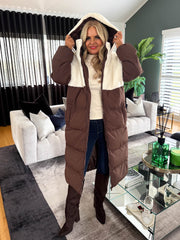 The Cody - Chocolate and Boucle Padded Maxi Coat