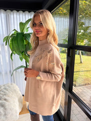 The Paula - Leaf Embroidery Sequin Beige Knit