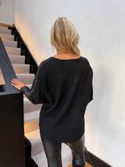 The Ottilie - Diamante Neckline and Sleeve Fine Knit
