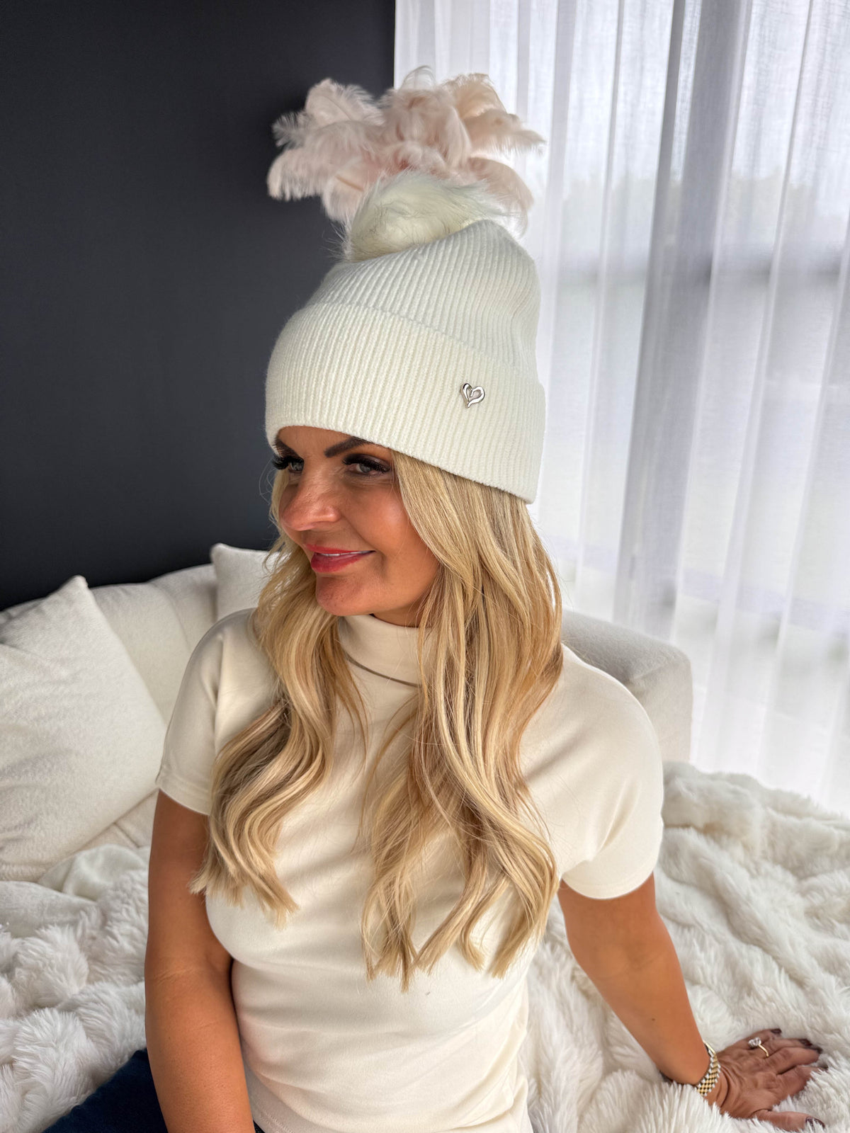 The Lola- Pom Pom Hat with Gold Heart Detail