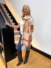 The Mason - Shimmer Flower Striped Tassel Scarf