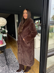 The Emily - Chocolate Oversized Collar Faux Fur Long Coat