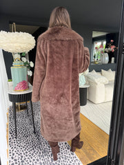 The Emily - Chocolate Oversized Collar Faux Fur Long Coat