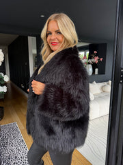 The Sofia - Black Oversized Collar Faux Fur Coat