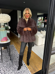 The Sofia - Chocolate Oversized Collar Faux Fur Coat