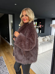 The Sofia - Chocolate Oversized Collar Faux Fur Coat