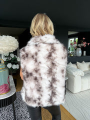 The Millie - Beige Oversized Collar Multi Faux Fur Gilet