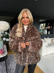 The Poppy - Leopard Oversized Collar Faux Fur Coat