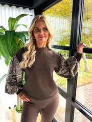 The Isabella - Sequin Leopard Print Sleeve Sweatshirt