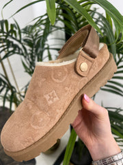 The Tori - Floral Embossed Fur Lined Flat Mules