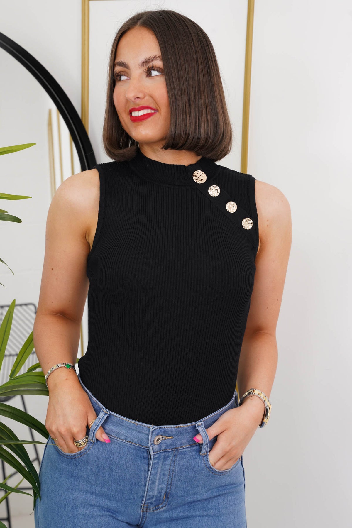 The Ari - Gold Button Ribbed Bodysuit
