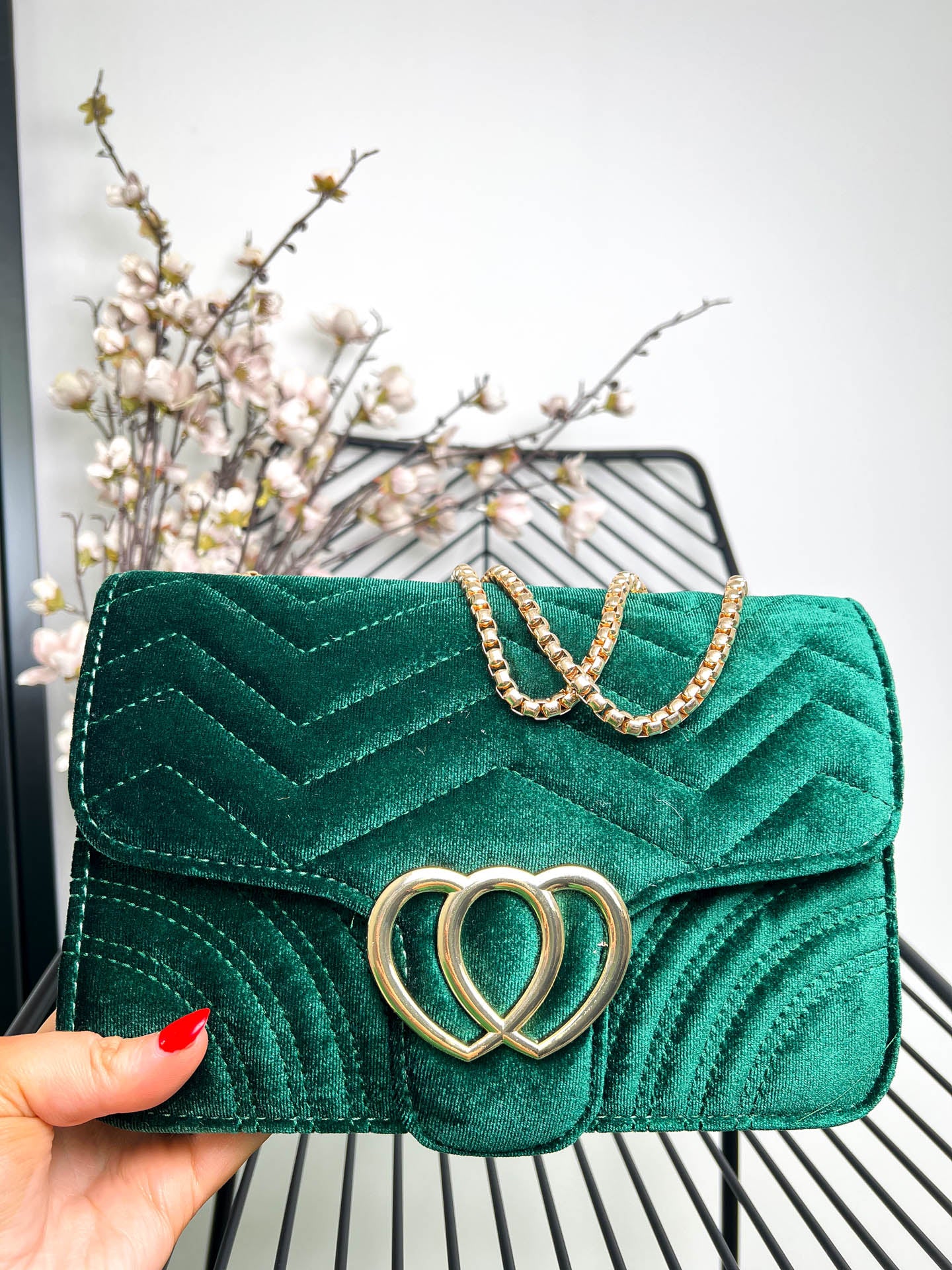 The Mona - Velvet Quilted Gold Chain Bag