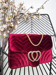 The Mona - Velvet Quilted Gold Chain Bag