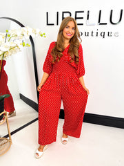 The Athena - V Neck Polka Dot Jumpsuit