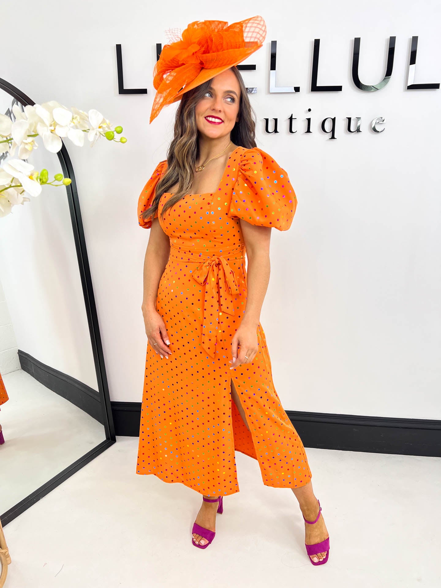 The Nicole - Multicolour Spot Midi Dress