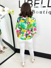 The Astrid - Green Floral Wrap Blouse