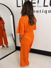The Adeline - Orange and Gold Foil Culotte Jumpsuit