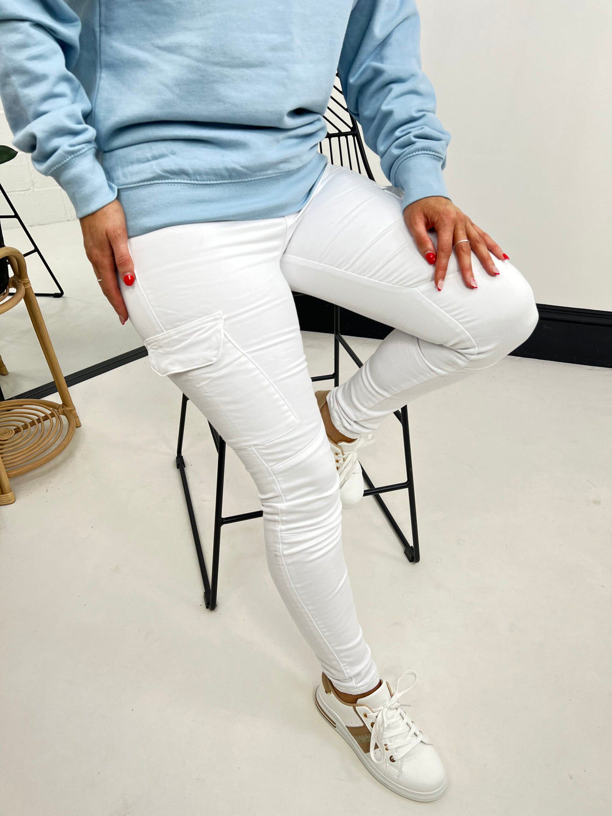 The Chloe - White Cargo Skinny Jeans