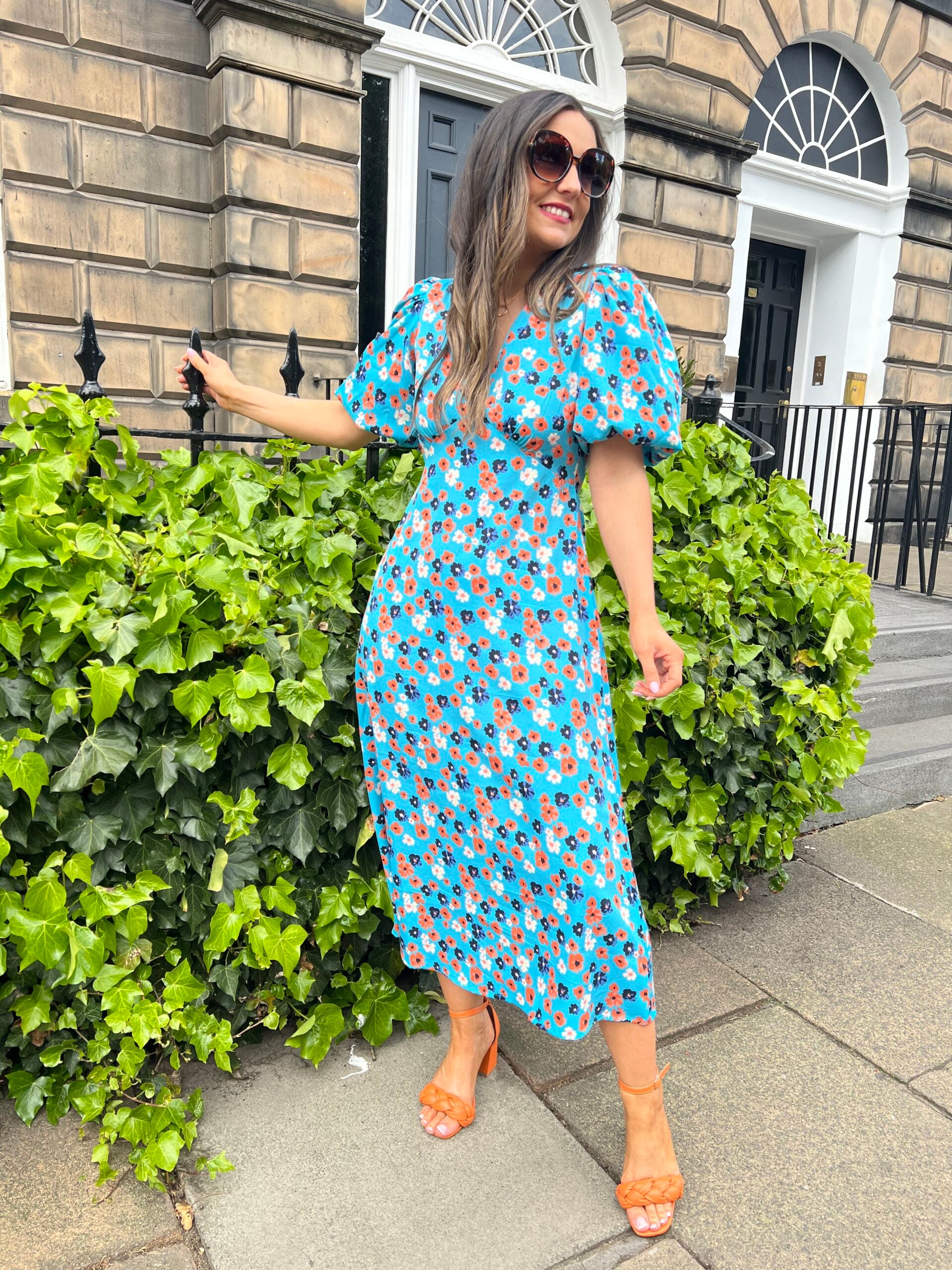 The Katelyn - Floral Midi Dress with Puff Sleeves