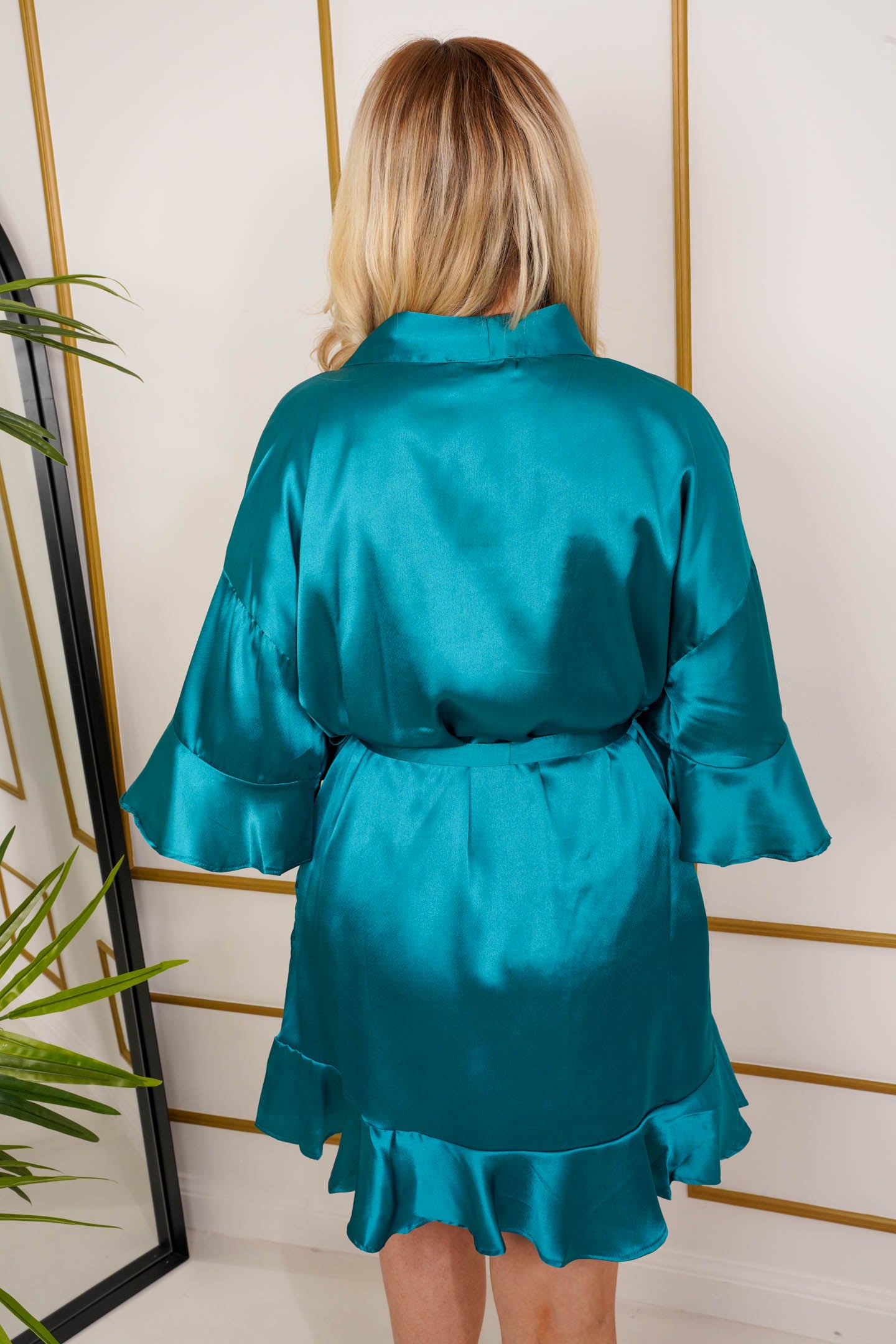 The Adriana - Teal Satin Dressing Gown